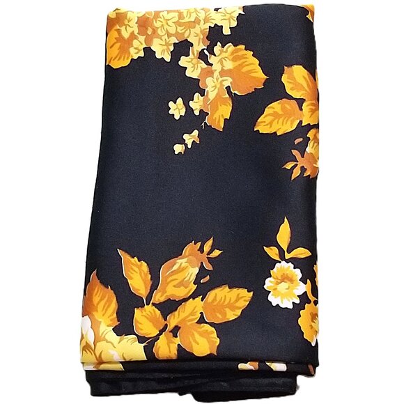 The Art of the Scarf-Vintage Italian Scarf by The Tie Rack Black w/Golden Roses - Picture 2 of 11